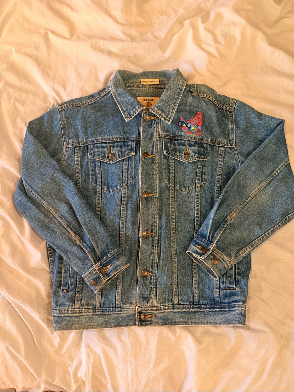 Men's Vintage Denim Jacket with PNW Whale Embroidered Patch